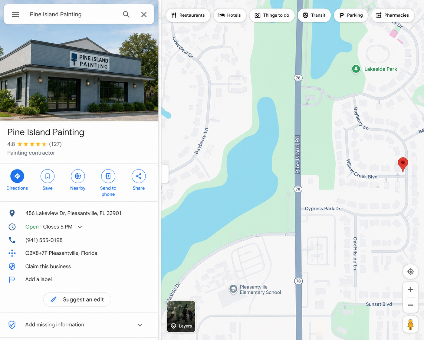 Google Maps listing only — no website